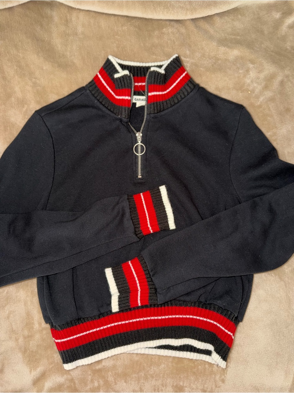 Garage Half-Zip Sweater with Red & White Trim